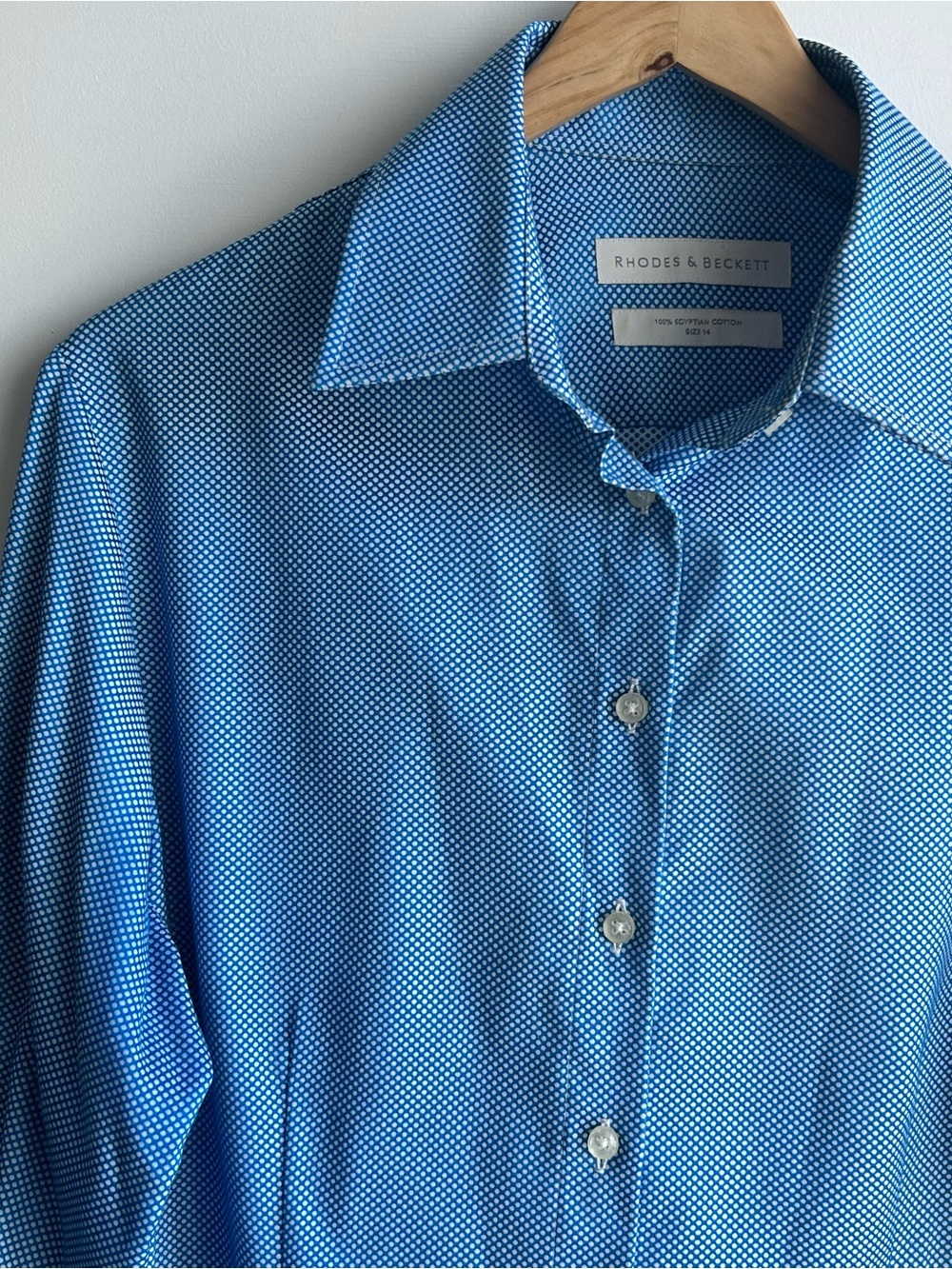 French Cuffed Mini-Polka Dot Blue & White Button Down Shirt, Women, Size 12
